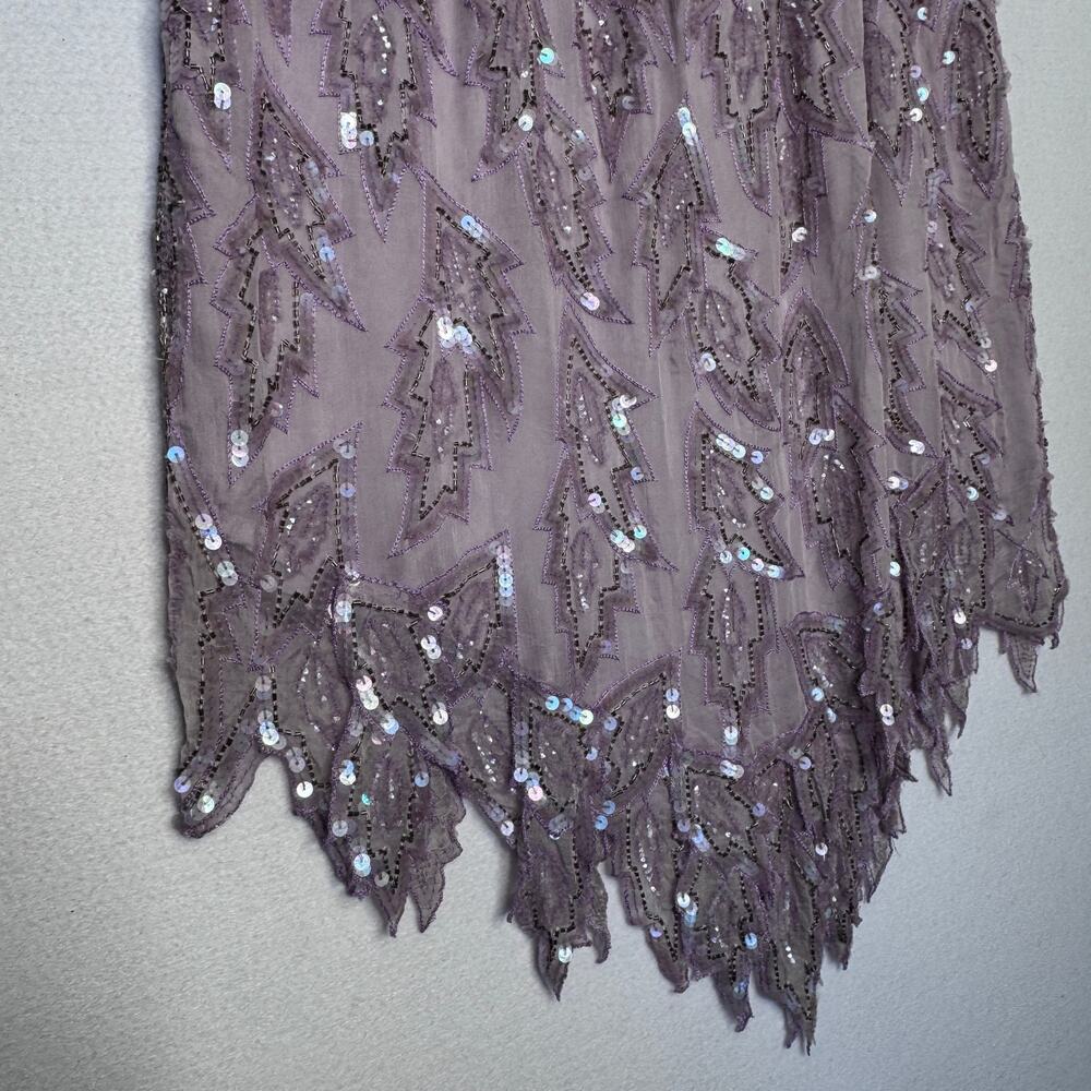 Vintage 1980s Emily Daniel Silk Beaded Sequin Leaf Hem Top Skirt Set Large - Picture 8 of 16